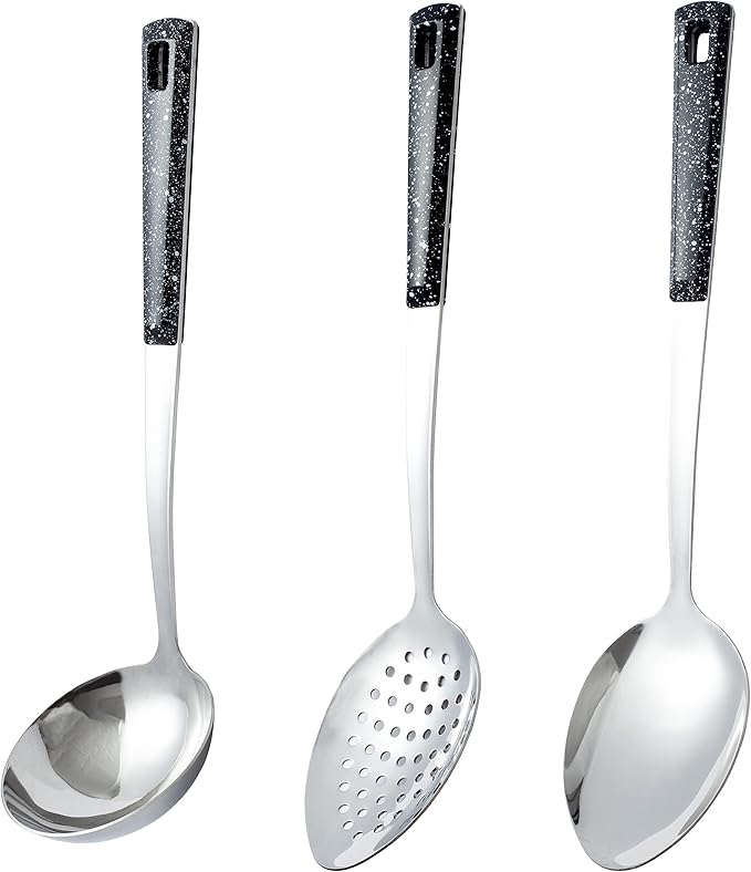 3-Piece,Stainless Steel Serving Spoons Set with Slotted Spoon, Serving Spoon and Perforated Spoons, soup ladle,kitchen cooking utensils set