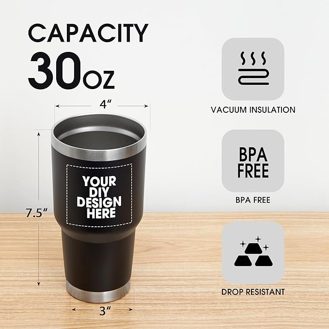 SMLIXE Personalized Coffee Tumbler Print in USA 30oz Stainless Steel Double Wall Insulated Coffee Cup With Text Photo Logo