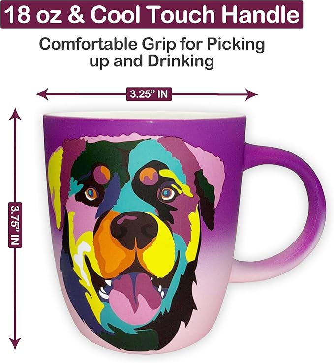 Soft Touch Rottweiler Purple Mug - 18 Oz Ceramic Coffee Mug with Premium Box - Unique Coffee Cup for Dog Lovers - Best Tea Cup for Every Occasion
