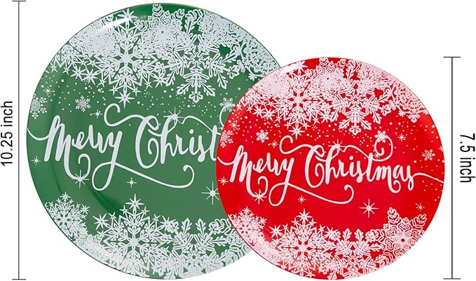 Rubtlamp 60Pcs Christmas Plastic Plates, Red Disposable Plates with Snowflake, Green Plastic Plates, Christmas Party Plates Include 30 Red Dessert Plates, 30 Green Dinner Plates