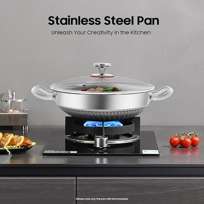 12 inch Frying Pan Nonstick with Lid Stainless Steel PFOA Free Cookware Dishwasher Induction Oven Broiler Safe, Non Stick Stainless Steel Skillets Compatible with All Cooktops