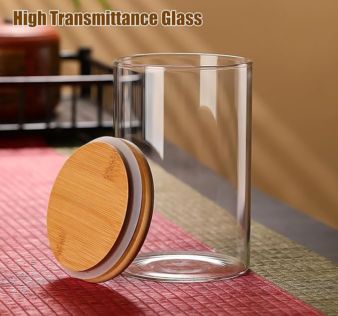 66+37 oz Glass Food Storage Jars with Airtight Lids, Tall Clear Glass Jar with Bamboo Lid, Airtight Food Canister for Pasta, Candy, Coffee, Sugar, Cookie, Snack. (Round | 10+11 Inch)