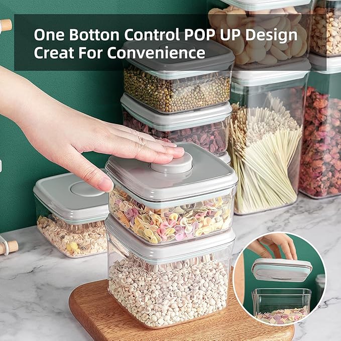 Ankou Airtight Food Storage Container - 0.32 QT 竊?80ml Small Pop Up Food Containers With Lids, Bpa Free Stackable Container for Sugar Tea Candy- 8 Labels - Clear