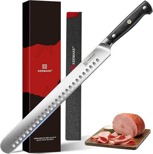 KEEMAKE Brisket Knife 12 Inch Carving Knife, Razor Sharp Slicing Knives for Meat, BBQ Knives with Ergonomic Full Tang Pakkawood Handle for Meat Cutting Roasts Turkey
