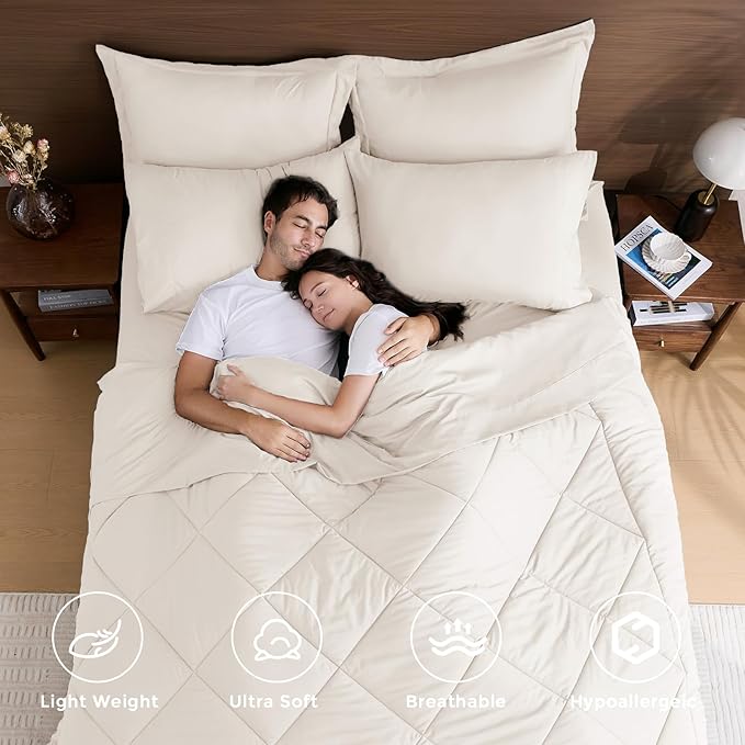HEVUMYI Ivory King Comforter Set - 7-Piece All Season Bed in a Bag King, Ultra Soft Bedding Set with Comforter, Flat Sheet, Fitted Sheet, Pillowcases, Pillow Shams