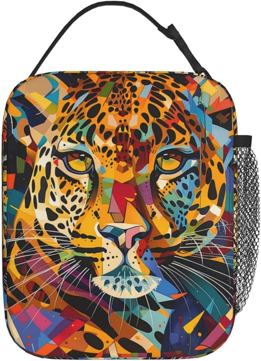 VANZEV Colorful Leopard Face Pattern Insulated Lunch Box Gifts for Kids Adults Vibrant Cheetah Print Reusable Portable Lunchbox Cooler Lunchbag for Work Picnic School Travel or Hiking