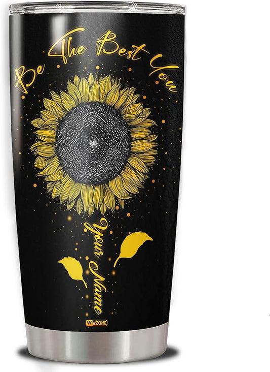 WAZONE Personalized Sunflower Tumbler Cup 20 30oz Customized Name Be The Best You Travel Mug Birthday Christmas Ideas Gifts For Friend Mom Daughter Double Wall Vacuum Insulated Tumbler