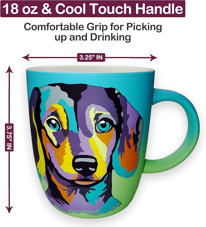 Soft Touch Dachshund Blue Mug - 18 Oz Coffee Mug with Beautiful Box - Best Gift for Dachshund Lovers - Unique Ceramic Tea Cups for Daily Use
