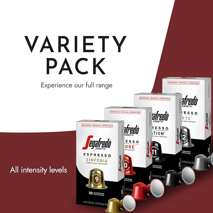 Segafredo Zanetti Espresso Capsules ??Aluminum Pods for Nespresso Original Machines ??4 Flavor Variety Pack Premium Espresso ??Forte, Ovation, Encore, and Sinfonia ??Variety, 10 Count (Pack of 4)