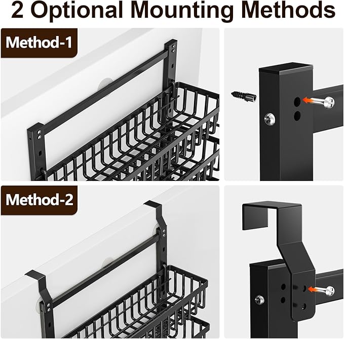 9 Tier Over The Door Pantry Organizer, 2 in 1 Wall Mount or Hanging Spice Rack with Adjustable Basket, Seasoning Organizer and Storage for Kitchen Cabinet Closet Bathroom