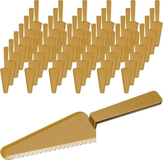 Suclain Disposable Cake Cutter 9.1 Inch Plastic Cake Server Cutting Plastic Spatula Knives Pie Pizza Pastry Slicer Serving Utensils for Kitchen Wedding (Gold,50 Pieces)