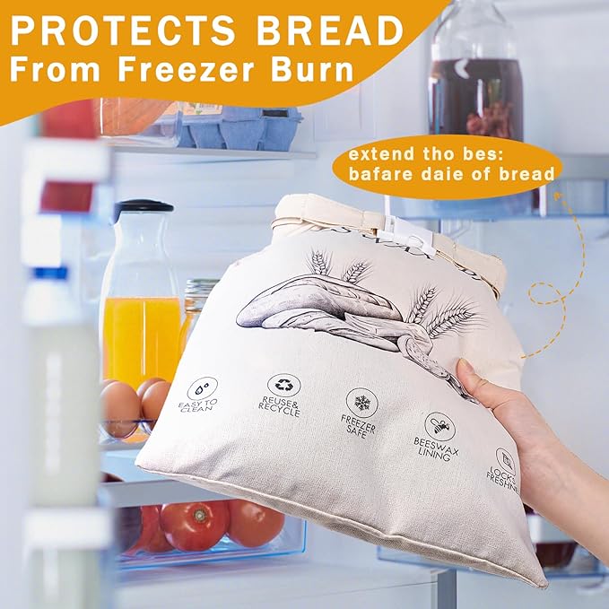 2-Pack Reusable Beeswax Bread Bags for Sourdough & Homemade Bread竊똂otton Waxed Bags Keeps Fresh Longer(Azure Petals)