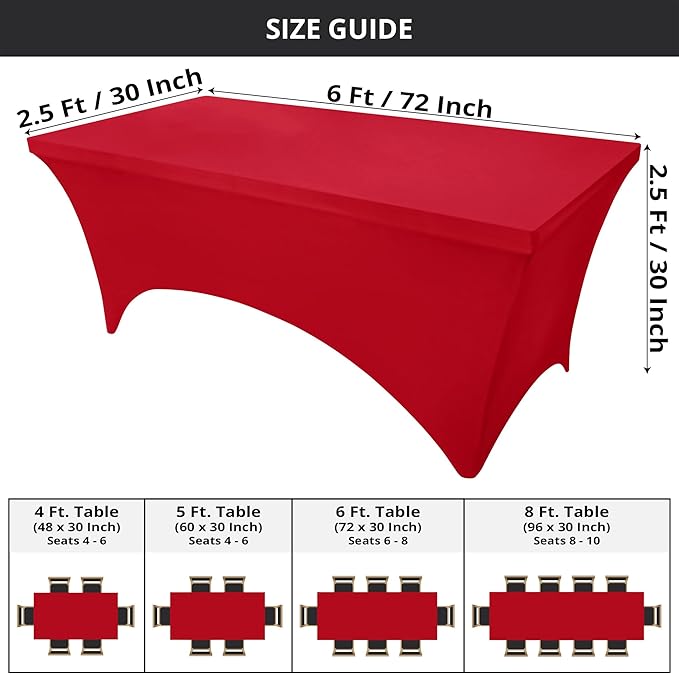 Utopia Kitchen Spandex Tablecloth 10 Pack [6FT, Red] Tight, Fitted, Washable and Wrinkle Resistant Stretch Table Cloth Rectangle Cover for Trade Show, Weddings & Parties [72Lx30Wx30H Inch]
