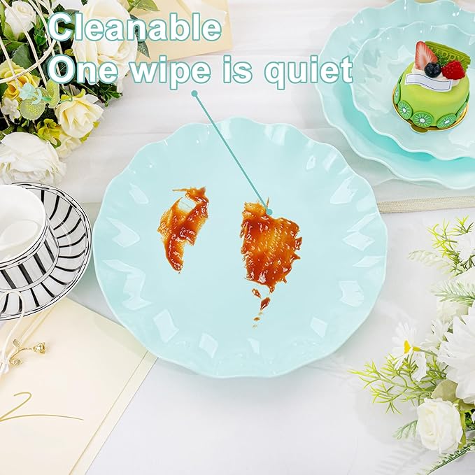 LIYH 20 Pcs 7.5 Inch Ice Blue Plastic Scalloped Plates Reusable - Unbreakable Dessert Plastic Cake Plates Dishwasher Safe Perfect for Party Birthday