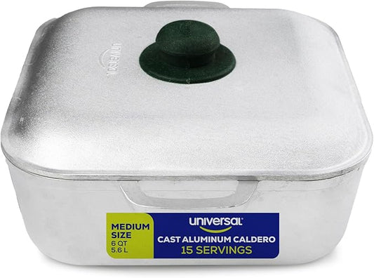 Universal Unique Square Caldero (6 Quart - 15 Cups), Stainless Aluminum Pot, Oven Safe, Even Heat Distribution and Fast Cooking Dutch Oven Pot with Lid, Ideal for Rice, French Fries, and More