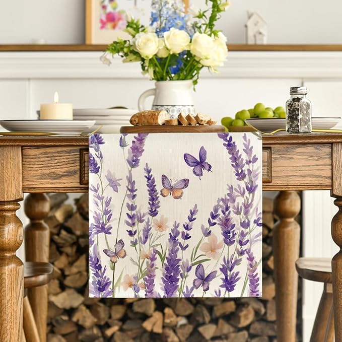 ZCHOMI Purple Lavender Butterfly Table Runner 13x72 Inch Spring Summer Seasonal Kitchen Dinning Table Decoration for Indoor Outdoor Home Party D챕cor