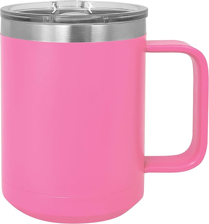 Clear Water Home Goods - (Bulk Pack of 12-15 oz Double Wall Coffee Mug with Lid and Handle, Double Insulated Stainless Steel Travel Tumbler Cup - Powder Coated - Pink