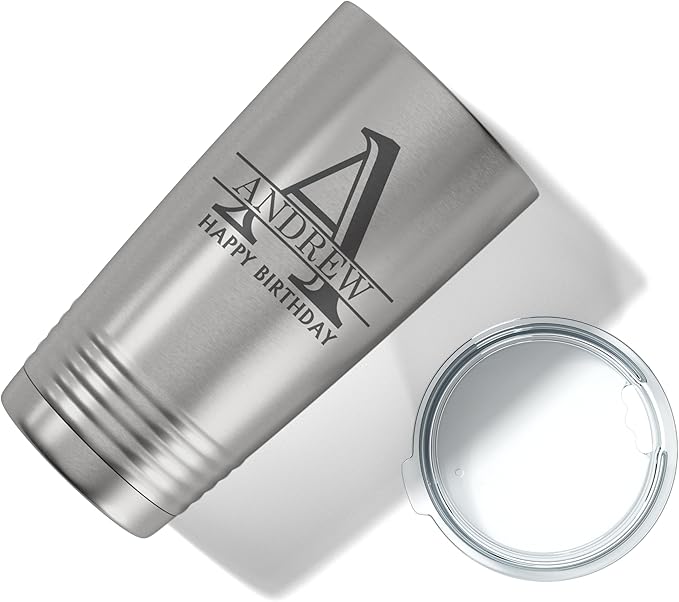 Personalized 20oz (17 Colors) Insulated Stainless Steel Tumbler Cup with Lid, Custom Etched, Customized Engraved Father?셲 Day Gift Idea for Women Men Her Him, Halpert Monogram Initial Name (Stainless)