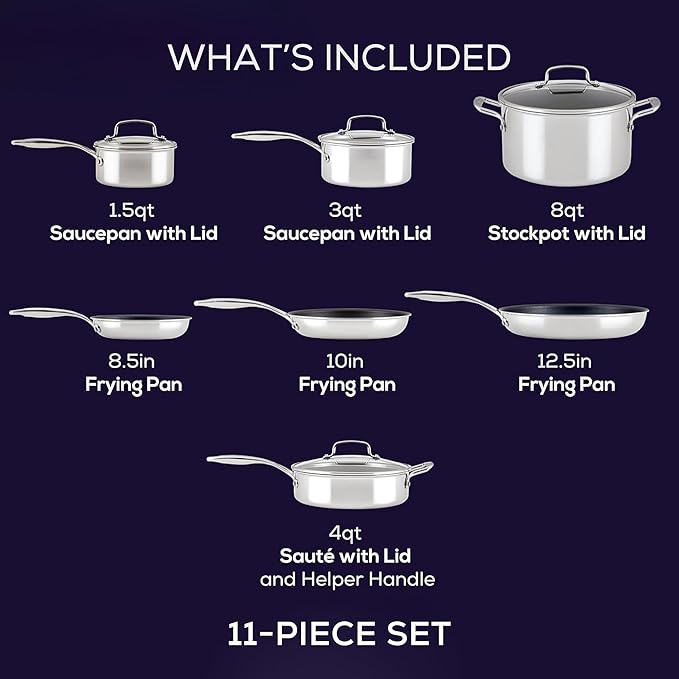 Circulon C1 Series Stainless Steel Nonstick Cookware Set - 11-Piece ??Induction Pots & Pans Set with ScratchDefense, Metal Utensil Safe