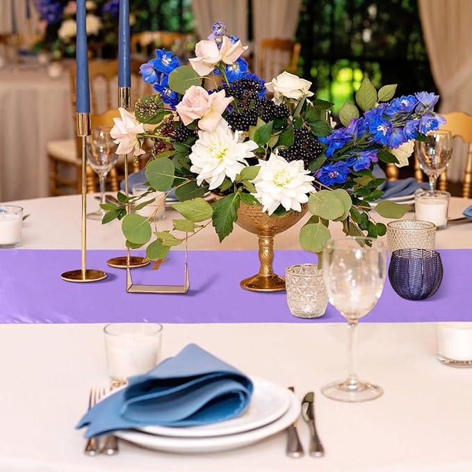 Bencailor 24 Pcs Light Purple Satin Table Runner Bulk 12 x 108 Inches Long Table Runners Bright Smooth Fabric Tablecloth for Wedding Banquet Birthday Valentines St Patrick's Day Party Decorations