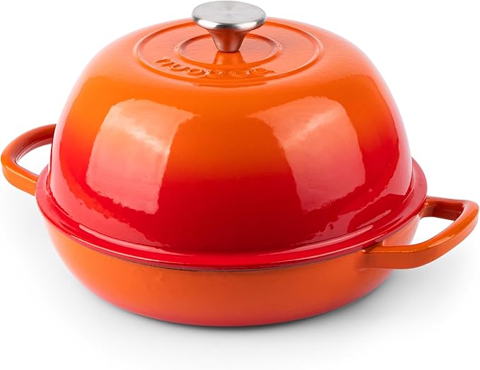 Enamelled Cast Iron Dutch Oven Pot ??Dutch Oven For Sourdough Bread Baking ??Cast Iron Bread Pot ??Orange, 6 Quarts, 26cm ??by Nuovva