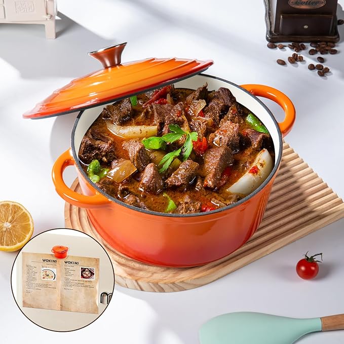 Enameled Cast Iron Dutch Oven Pot with Lid Heavy-Duty Cookware for Bread Baking,Braising,Stews,Roasting,Oven Safe up to 500째F,7QT,orange