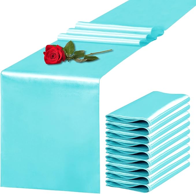 Yblut 10 Pack Satin Table Runner 12 x 108 Inch Long Turquoise Silk Table Runner for Wedding Party Banquet Birthday Decoration