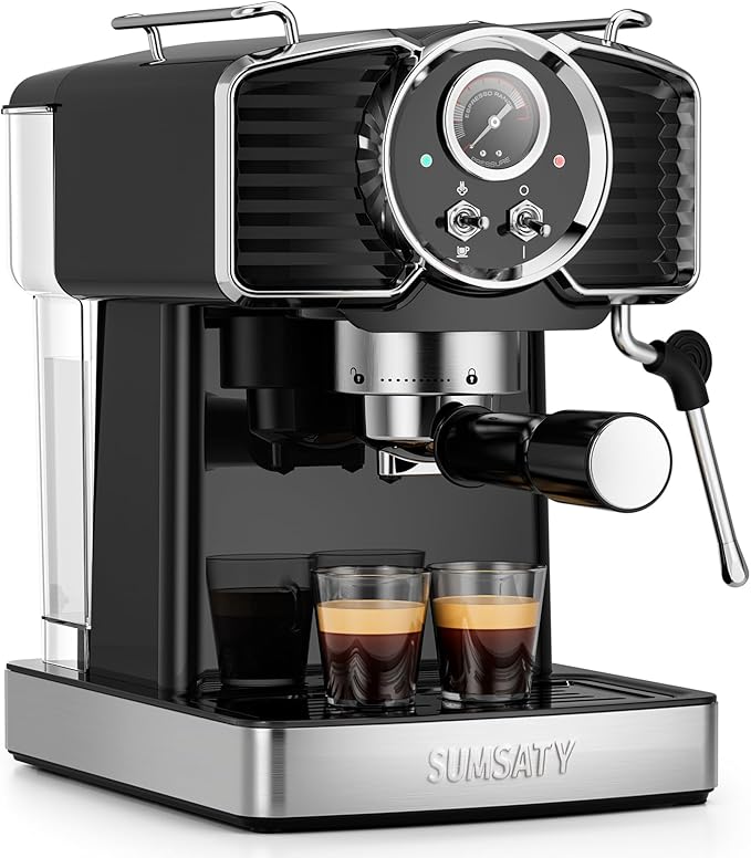 Espresso Machine 20 Bar Espresso Maker with Milk Frother Steam Wand, Professional Expresso Machine for Home Cappuccino & Latte Maker, Retro Coffee Maker with 61oz Water Tank, Black