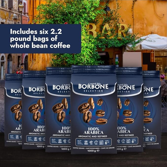 Caff챔 Borbone Whole Bean Coffee, 100% Arabica, Medium Espresso Roast - Freshly Roasted and Packaged in Italy - 2.2 Pound (Pack of 6)