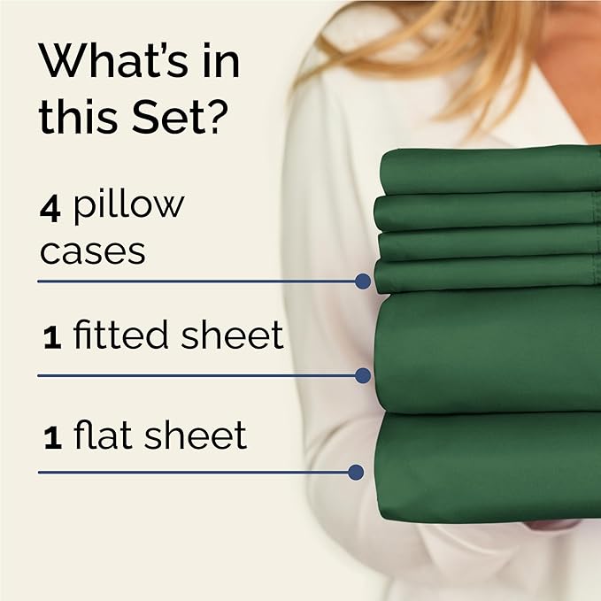Full 6 Piece Sheet Set - Cooling & Breathable Bed Sheets - Hotel Luxury Bed Sheets for Women, Men, Kids & Teens - Comfy Bedding w/Deep Pockets & Easy Fit - Soft & Wrinkle Free - Full Emerald Sheets