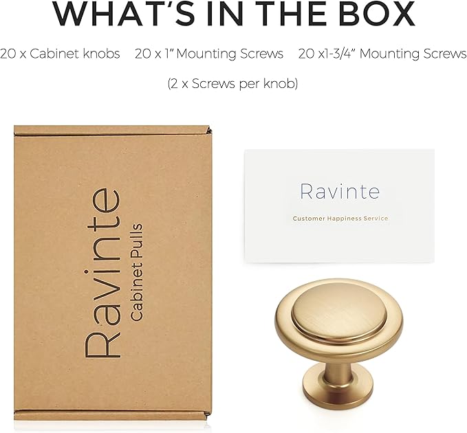 Ravinte 20 Pack 1-1/4 inch Kitchen Cabinet Knobs Champagne Bronze Dresser Zinc Pulls Door Drawer Handles for Dresser Drawers