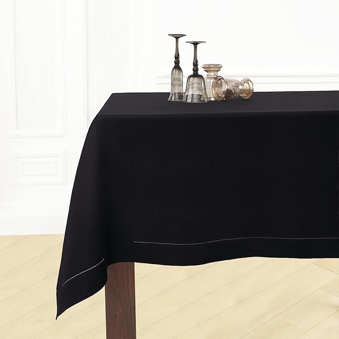 Solino Home Linen Black Tablecloth 60 x 144 Inch - 100% Pure Linen Rectangular Tablecloth - Machine Washable Table Cloth for Winter, Easter - Fete