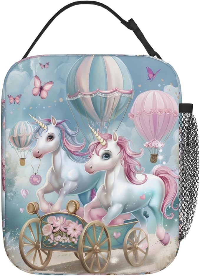 VANZEV Fantasy Unicorn Carriage Insulated Lunch Box Gifts for Kids Adults Hot Air Balloon and Butterfly Design Reusable Portable Lunchbox Cooler Lunchbag for Work Picnic School Travel or Hiking