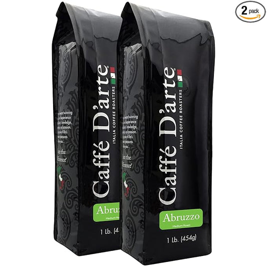 Caff챕 D'arte Abruzzo Ground Coffee ??Medium Roast, Earthy & Winey Flavor ??Fresh Roasted in Seattle, Crafted for Drip Coffee Makers ??1 lb Bag, Pack of 2