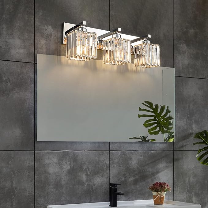Modern Bathroom Vanity Light 3-Lights Chrome Crystal Bathroom Wall Light Vanity Light Fixturesï¼?0.47-inch Modern Minimalist Design
