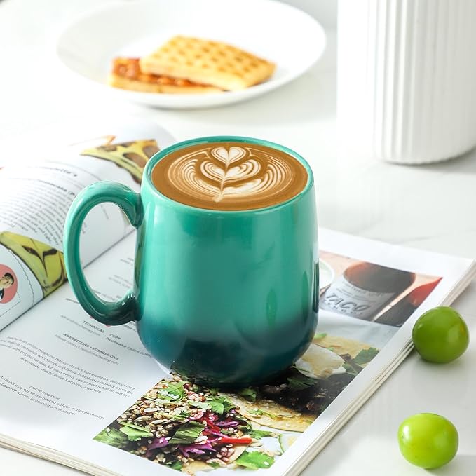 HASENSE Ceramic Coffee Mugs Set of 4,15oz Large Mugs Set for Home and Office, Microwave & Dishwasher Safe, Coffee Cups for Coffee Tea Mike, Gradient Green