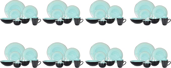 Stoneware Sonoma Dinnerware Set, Black + Speckled Spin Wash (56pc Set, Turquoise)