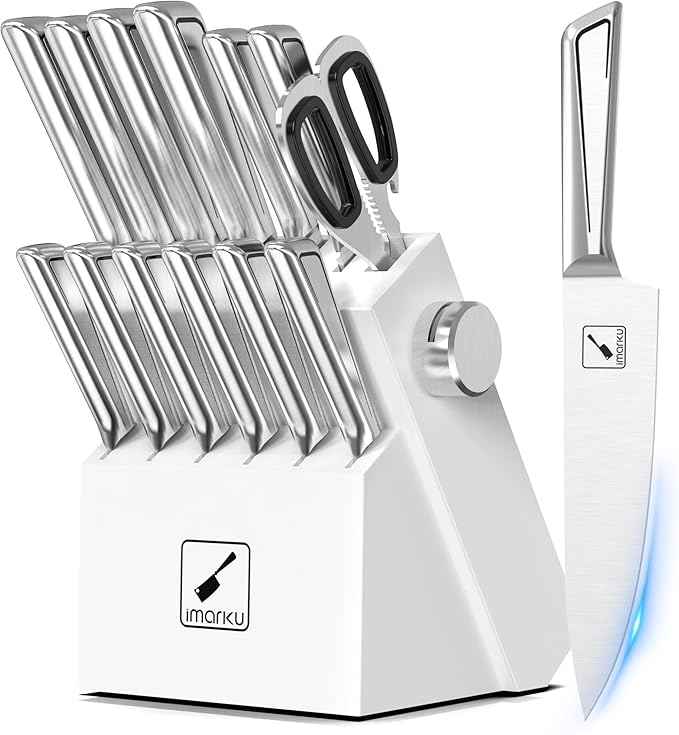 imarku 14-Piece Knife Set with Block, Built-in Sharpener, High Carbon Stainless Steel Kitchen Knives, Dishwasher Safe, Rust Resistant, Non-Slip Handle ??Gift for Home Cooks & Chefs, White