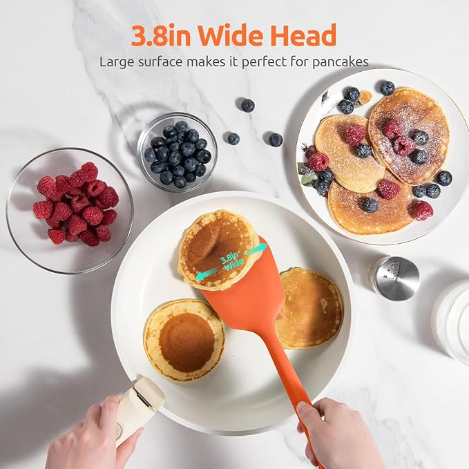 600쨘F Heat Resistant Silicone Turners: U-Taste 13.6in Long Solid & Slotted Kitchen Spatula Flipper, Large Flexible Cooking Utensil for Flipping Egg, Pancake in Nonstick Cookware(Orange, 2PCS)