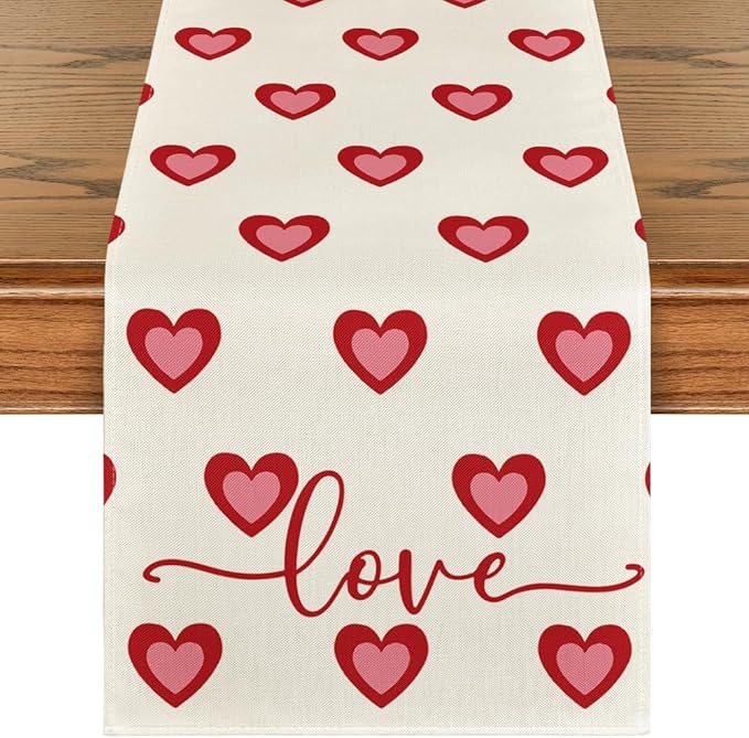 Artoid Mode Love Hearts Table Runner, Wedding Kitchen Dining Table Decoration for Home Party Decor 13x72 Inch