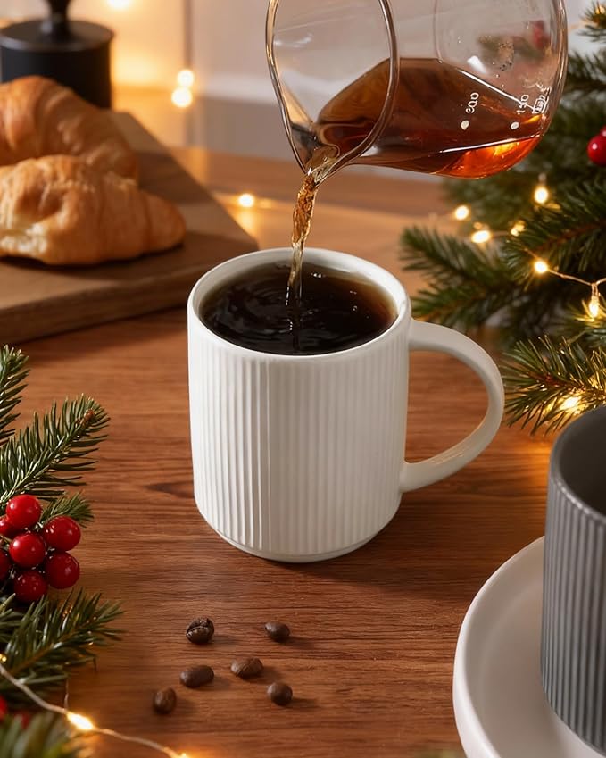 famiware Coffee Mug Set for 6, Star 16 oz Catering Mugs Cup Set with Handle for Coffee, Tea, Cocoa, Milk - Ceramic Stoneware Drinkware Set, Matte White