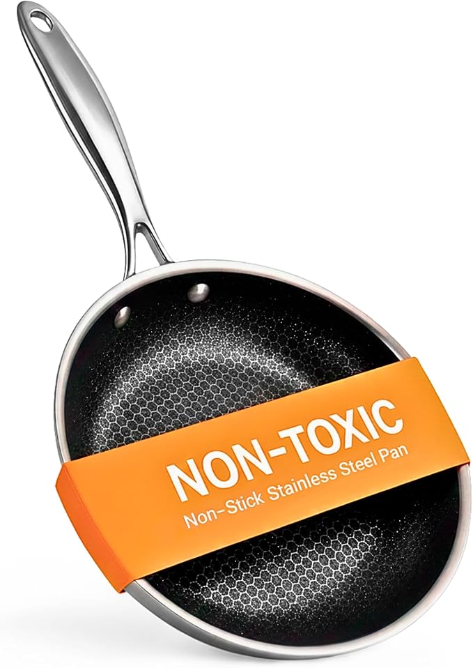 Ziruma Non-Toxic Frying Pan, Non Stick 9.5" Fully Clad for Fast & Even Heat, PFOA-Free, Premium 304 Stainless Steel Handle, Induction Compatible, Oven Safe to 500째F