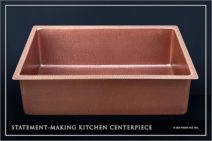 Luxury 30" Heavy 12-Gauge Hammered Copper Undermount/Drop-In Kitchen Sink, Includes Antique Copper Grid, Flange, Medium Patina, FSW1115