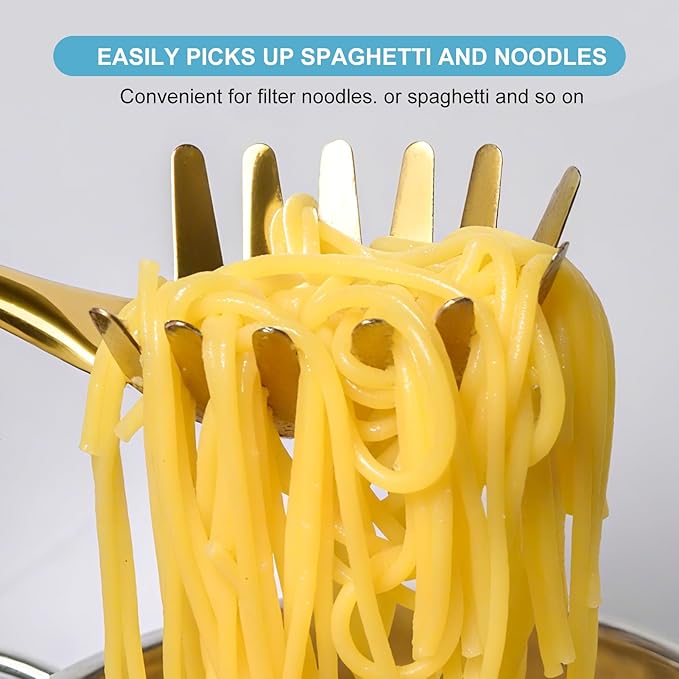 Gold Soup Ladle and Spaghetti Spoon Set - 18/10 Stainless Steel Soup Spoon竊똏asta Strainer, 13.8" Kitchen Utensils for Cooking竊똕tirring, Serving Pasta, Soup & Sauce, Christmas Gifts