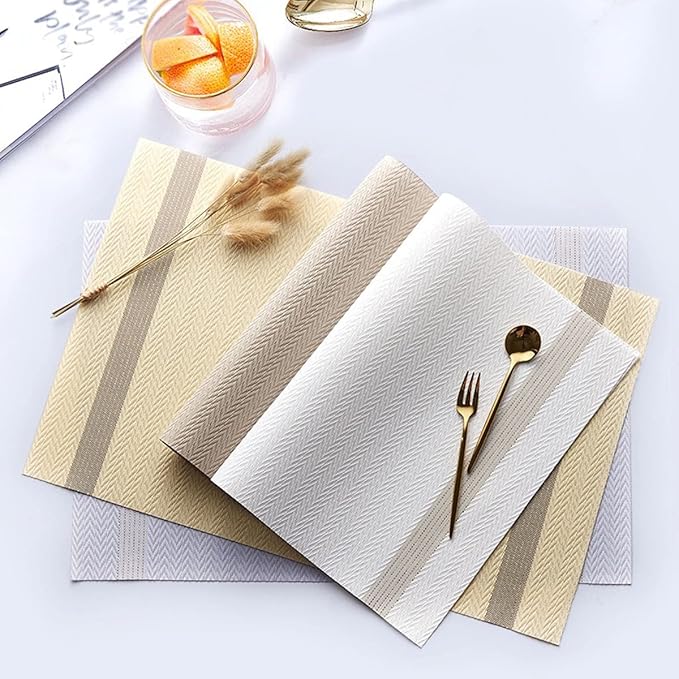 PIGCHCY Placemats Set of 8, Luxurious Elegant Placemats Non-Slip Washable Durable Table Mats for Home/Dining Room Decoration (White)