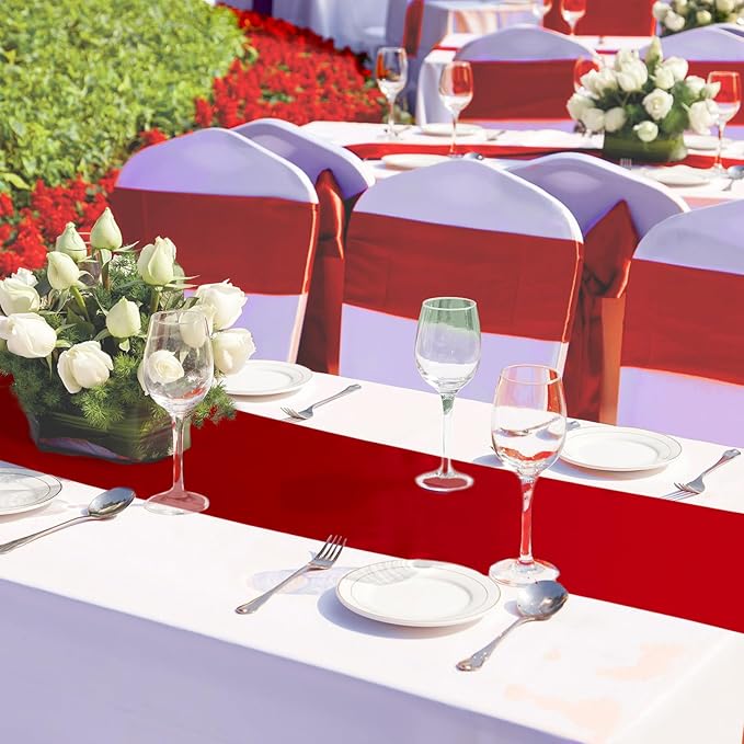 Bencailor 12 Pcs Red Satin Table Runner Bulk 12 x 108 Inches Long Table Runners Bright Smooth Fabric Tablecloth for Wedding Banquet Birthday Valentines St Patrick's Day Party Decorations
