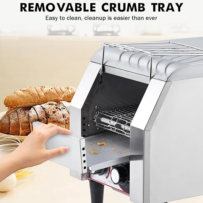Commercial Conveyor Toaster, 450 Slices/Hour Stainless Steel Toaster Oven with Dual Heating & 7-Speed Belt for Bagels/Buns/Bread in Cafes/Buffets