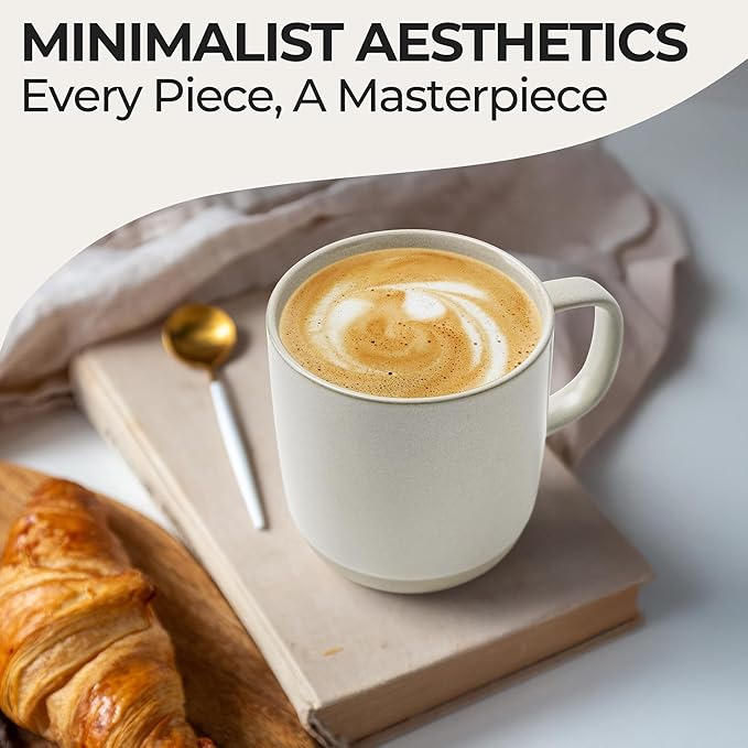 MIAMIO ??Coffee Mugs Set of 4 / Ceramic Cups for Coffee (17.5 oz), Cappuccino, Latte Macchiato, Tea, Espresso/Dishwasher and Microwave Safe ??Sierra Collection (Light, Mugs (4x))