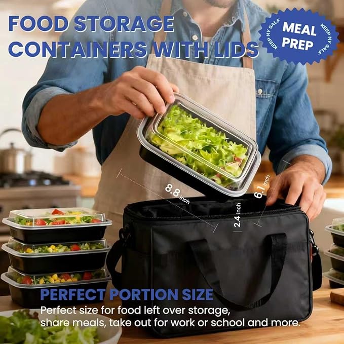 15 Pack 32oz Meal Prep Containers Reusable BPA-Free, Disposable Food Storage Containers with Lids, Bento Box Leakproof To Go Food Containers, Microwave Freezer Dishwasher Safe