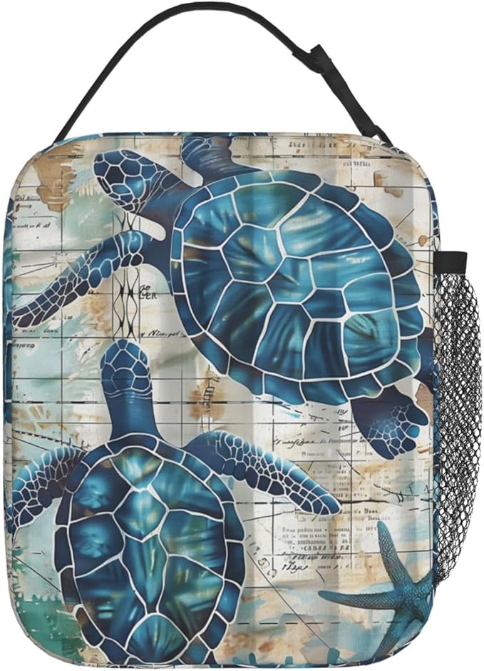 VANZEV Sea Turtle Lunch Box for Adults Women Girls Boys Kids Vintage Nautical Coastal Lunch Box Insulated Cooler Reusable Lunch Bag Container Gifts for Work Office Picnic Travel School